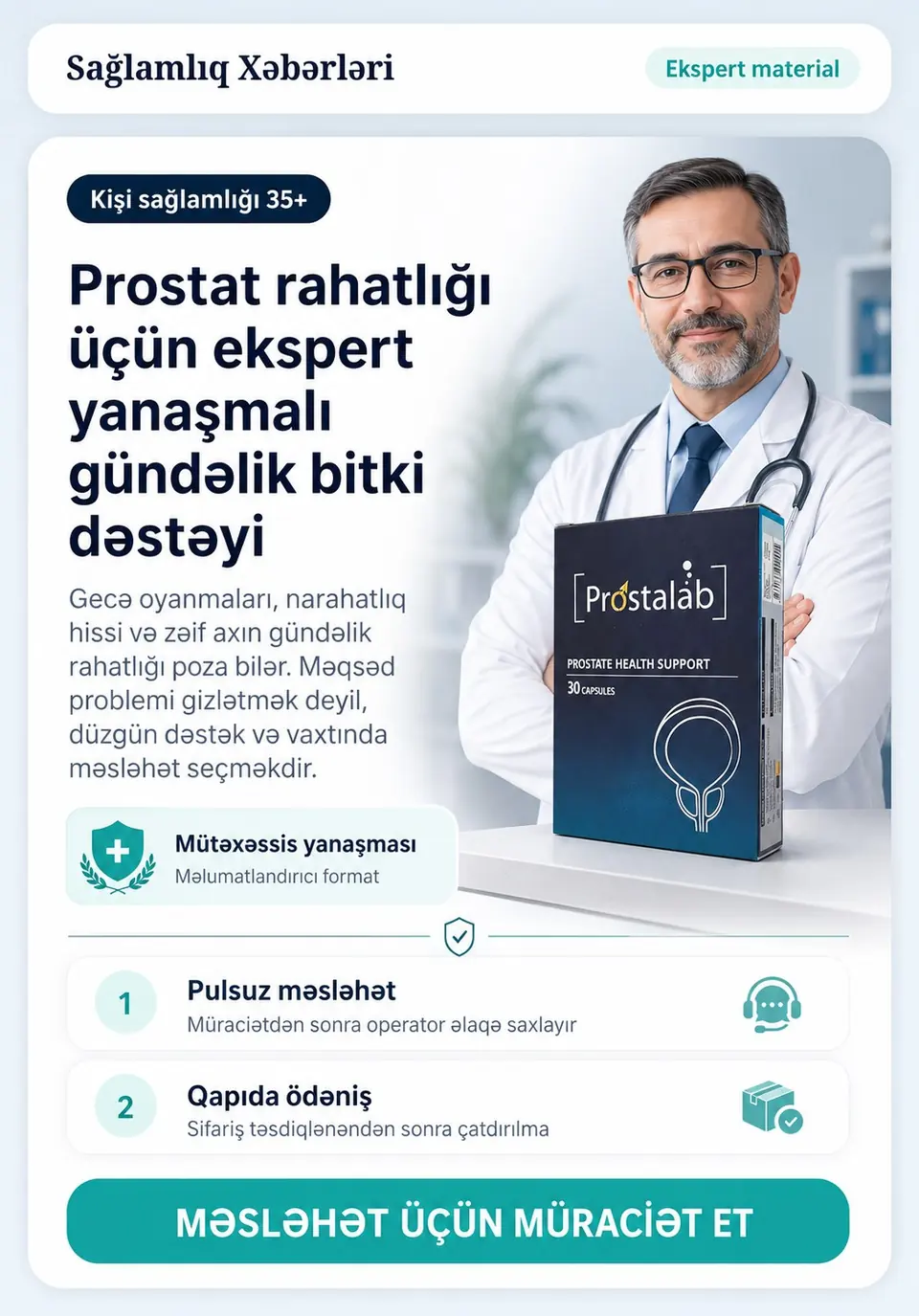 Prostalab kişi sağlamlığı üçün ekspert yanaşmalı gündəlik bitki dəstəyi